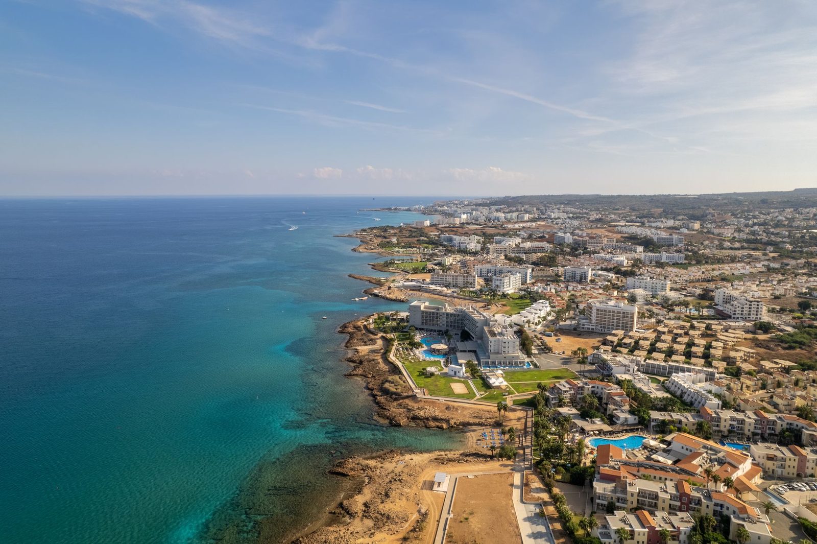 Aerial view of the Paralimni–Protaras coastline, Cyprus